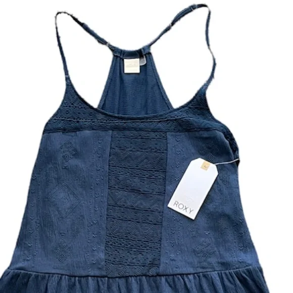 Roxy Beaches Strappy Embroidered Blue Racerback Dress - Picture 7 of 14